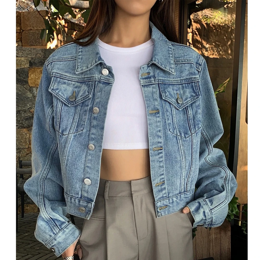 秋款韩版宽松复古辣妹休闲百搭牛仔外套