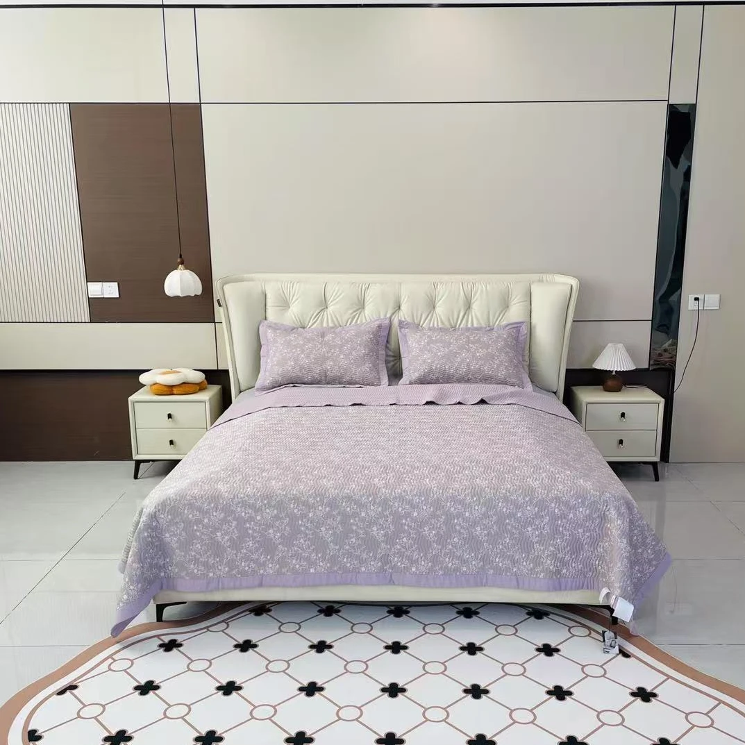 【紫浅兮莫代尔】韩式碎花绗缝多功能防滑轻奢高档亲肤软凉席床盖