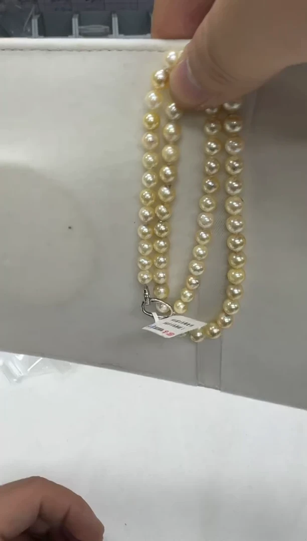 【闪购商品】海水珍珠项链银S925镶嵌6.5-7mm 羽皇金