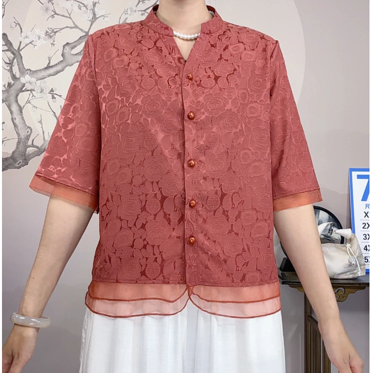 云锦 ||2025新款中式玫瑰浮雕花洋气时尚四色七分袖小衫