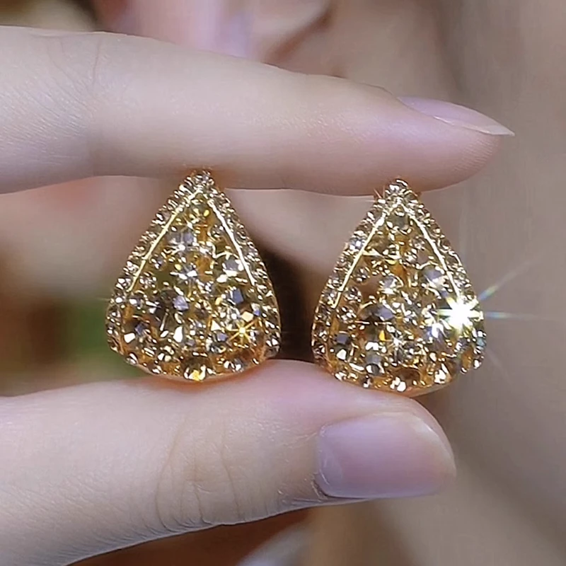 合金耳饰 咖色满钻水滴耳钉女2025新款高级感耳环时尚夸张耳饰品