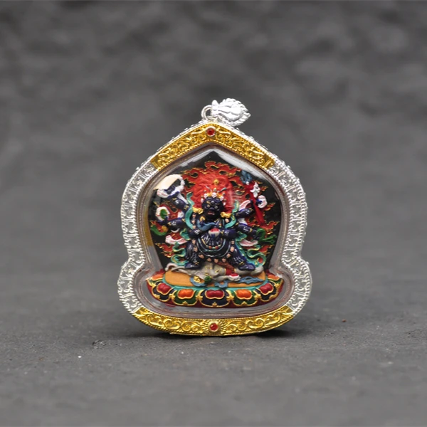 【玲珑擦擦】手工药泥大黑天黄财黑财绿度扎基吉祥天母擦擦藏银吊坠