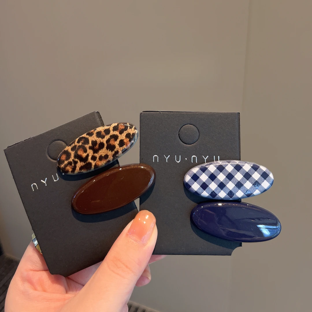 侧边夹藏蓝格纹刘海夹发饰气质豹纹韩版头饰发夹鸭嘴夹女碎发发卡