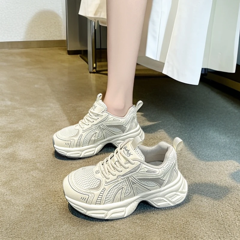 增高5cm老爹鞋女厚底内增高软底透气ins飞织百搭休闲运动鞋女