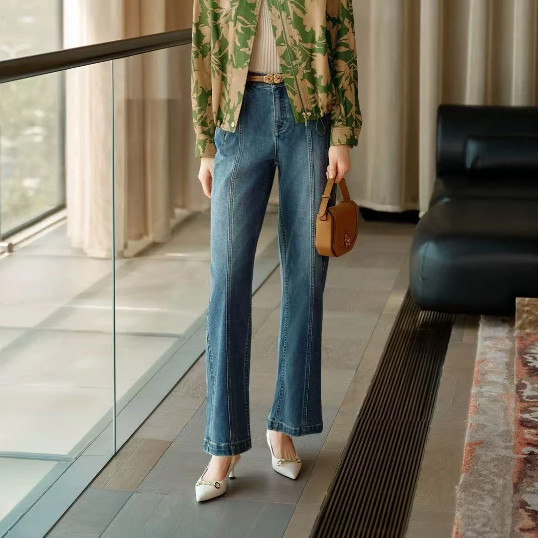 【雅】裤长102，2025新款春夏时尚气质高腰直筒牛仔裤-485