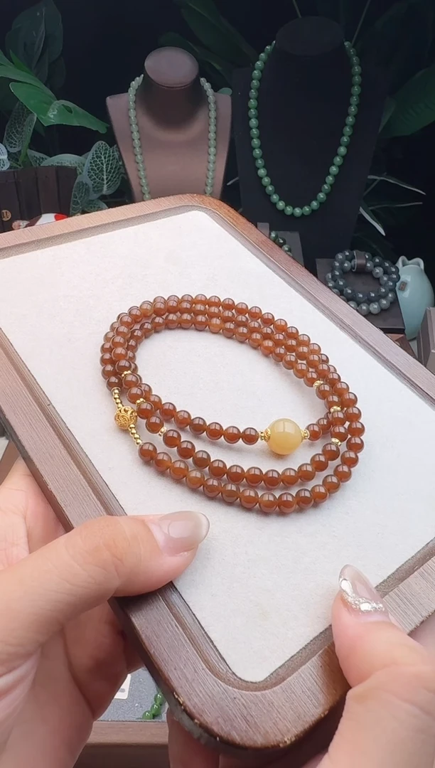 未镶嵌手链和田玉精品6m新疆且末糖玉四圈手串108颗
