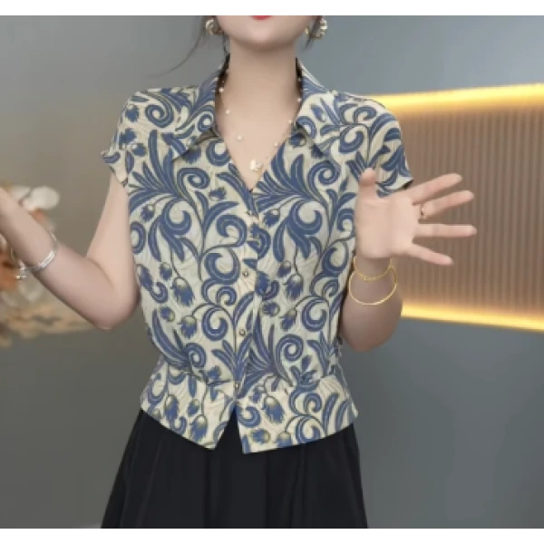 短袖翻领轻者夏季高端气质小衫上衣显瘦百搭遮肉2025夏季新款