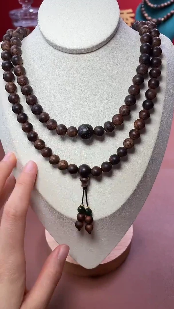 沉香手串沉水芽庄黄棋玉化瘤疤08*108设计款