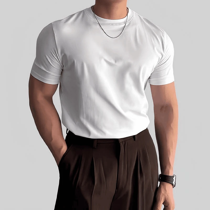 夏季修身短袖男生圆领上衣服美式高街痞帅健身休闲T恤显肌肉打底