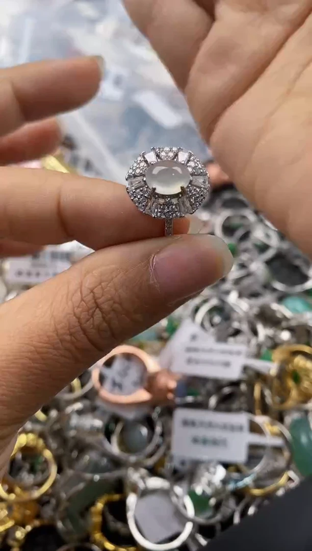 银S925镶嵌戒指翡翠999---3