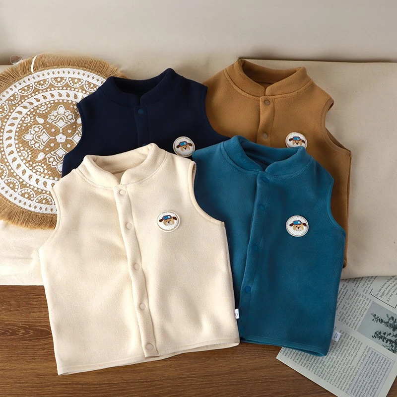 2025秋冬季加绒加厚儿童马甲婴幼儿宝宝秋冬奥利绒中小童开衫马甲