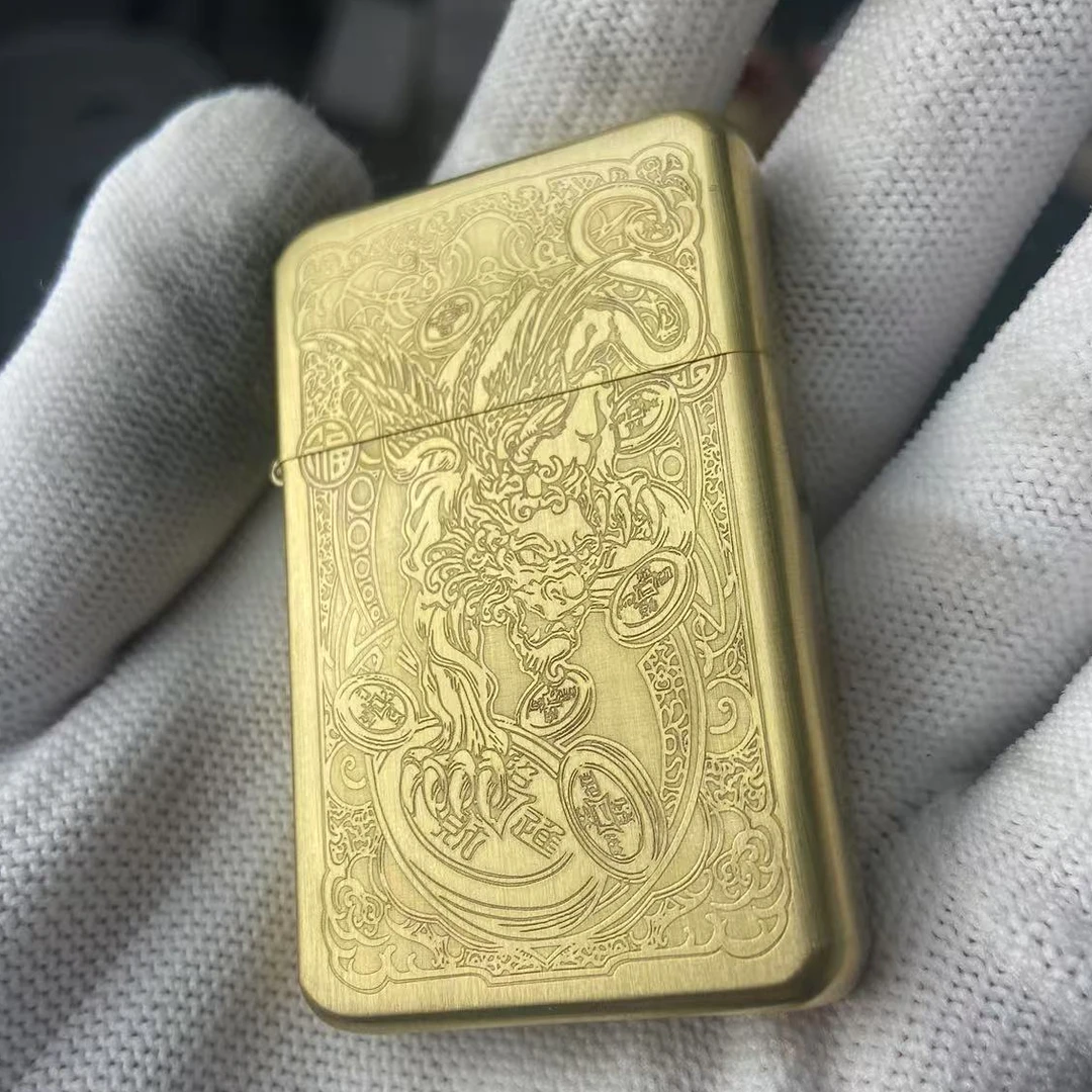 首领黄铜煤油打火机高密封超薄男士复古礼物才色兼收