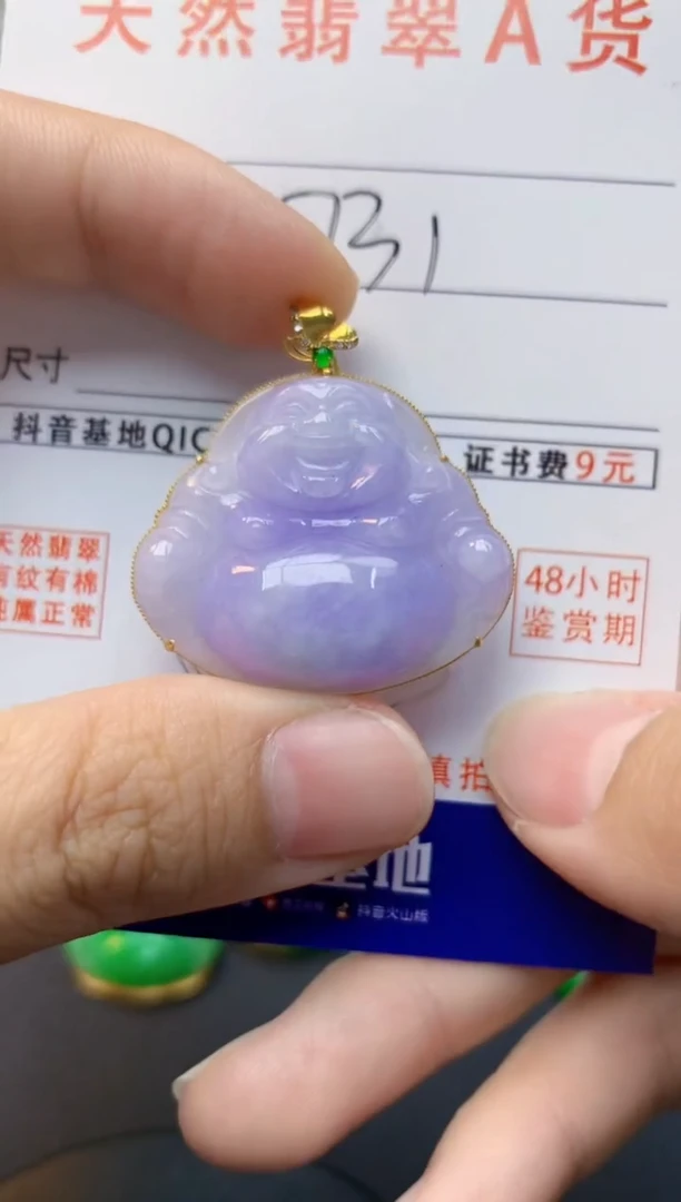 颈饰18K金镶嵌翡翠天然缅甸A货翡翠百元以上9元证书费自理