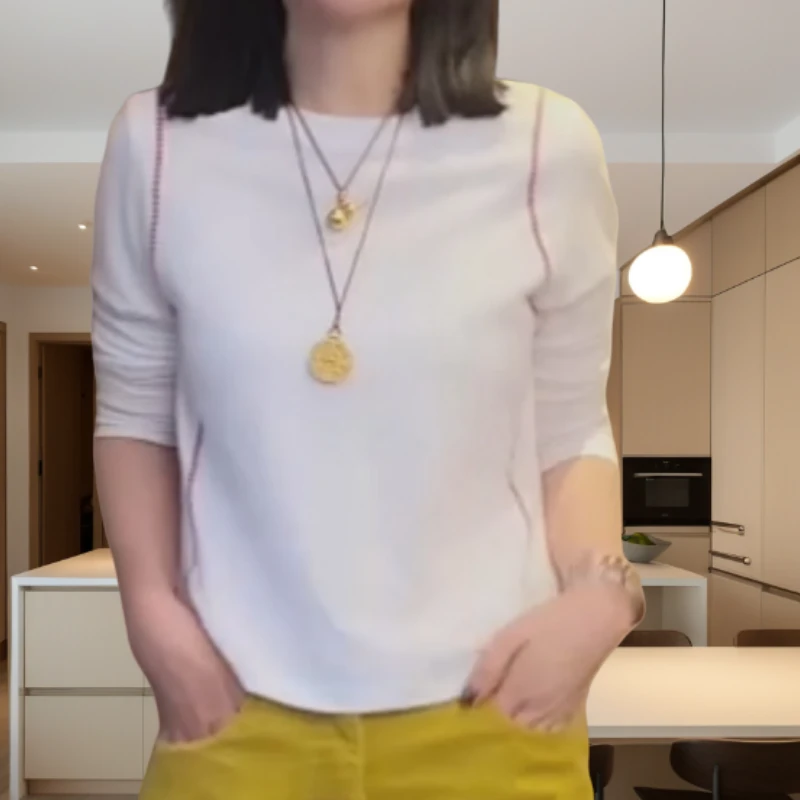 【红色鱼骨缝线】2025秋冬新款侧边红色鱼骨缝线长袖T恤LK2507278