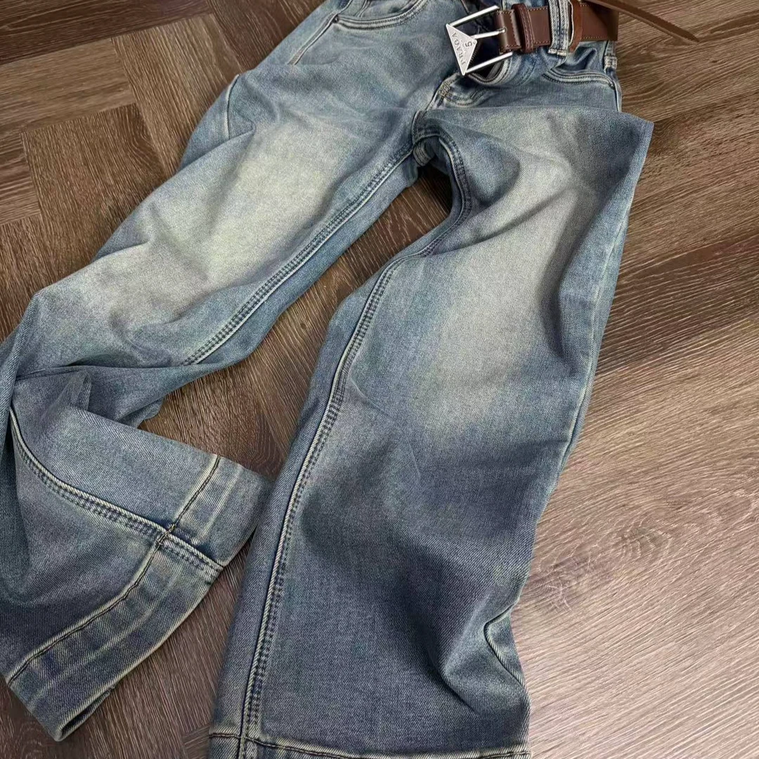 做旧潮流加绒牛仔裤冬季水洗直筒长裤22162