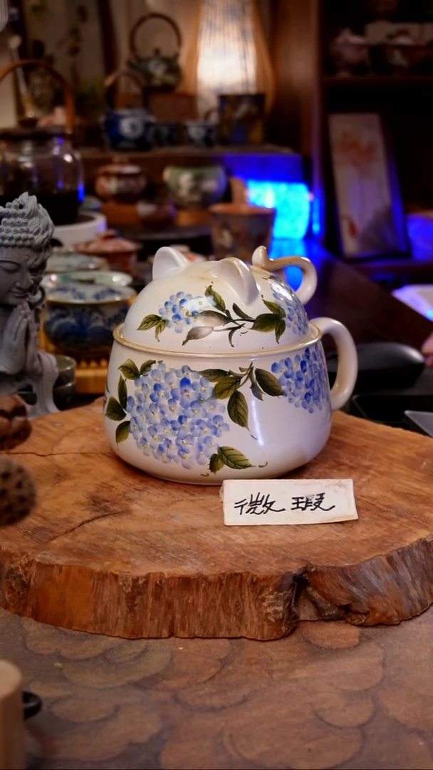 杯绣球花景德镇手工手绘