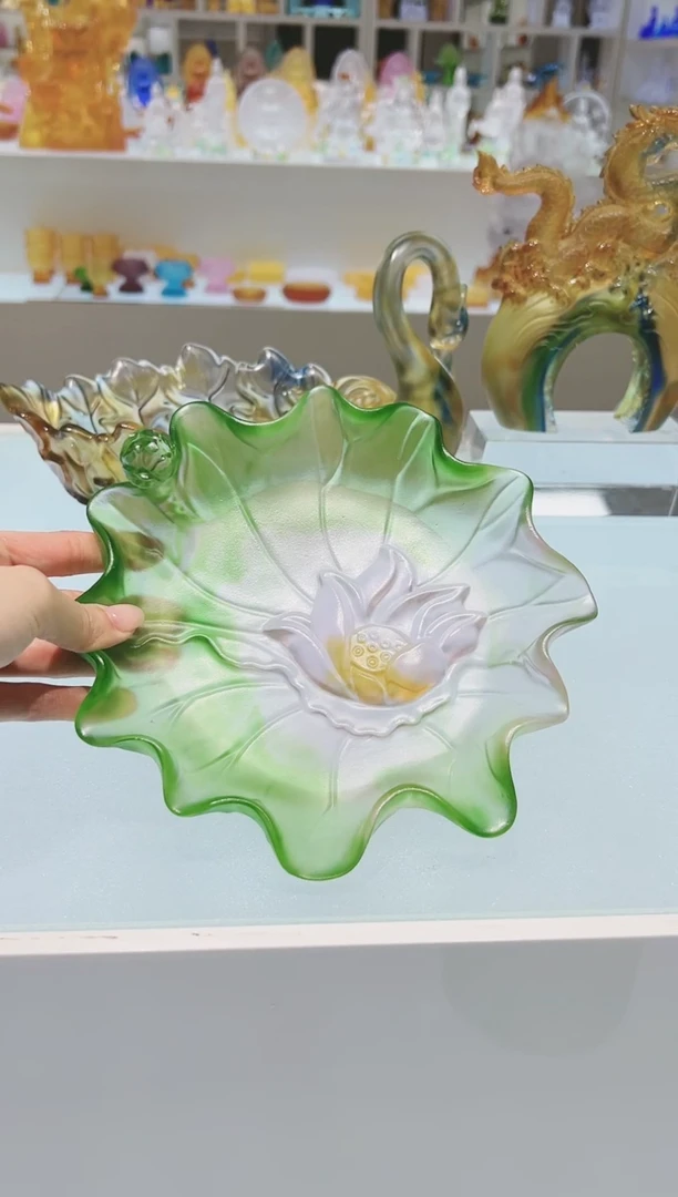 手工艺品琉璃古法琉璃中号荷花果盘