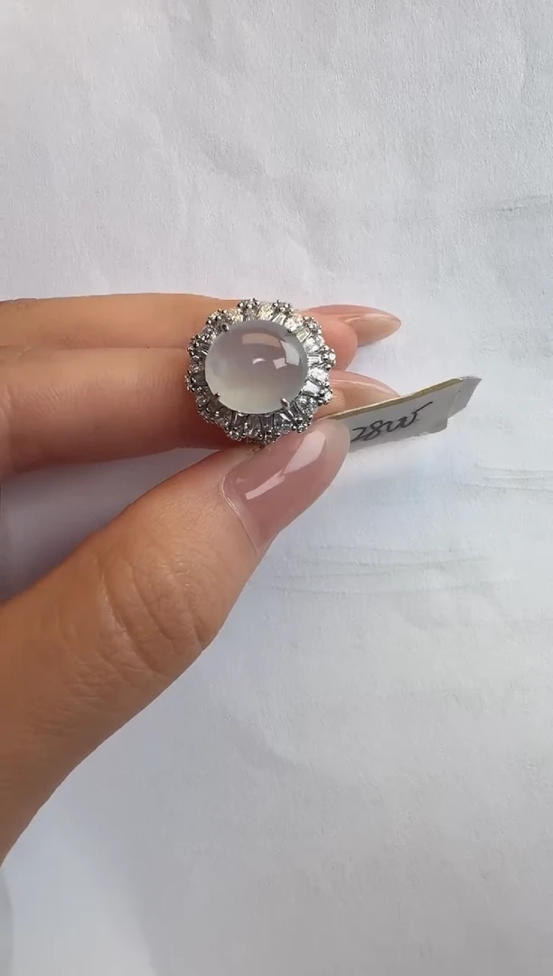 银S925镶嵌戒指翡翠通体925银镶缅甸A货翡翠戒指42