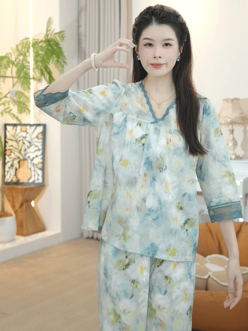 【纯棉时代】2025夏款时尚女士休闲舒适100%纯棉睡衣家居服薄款AYR