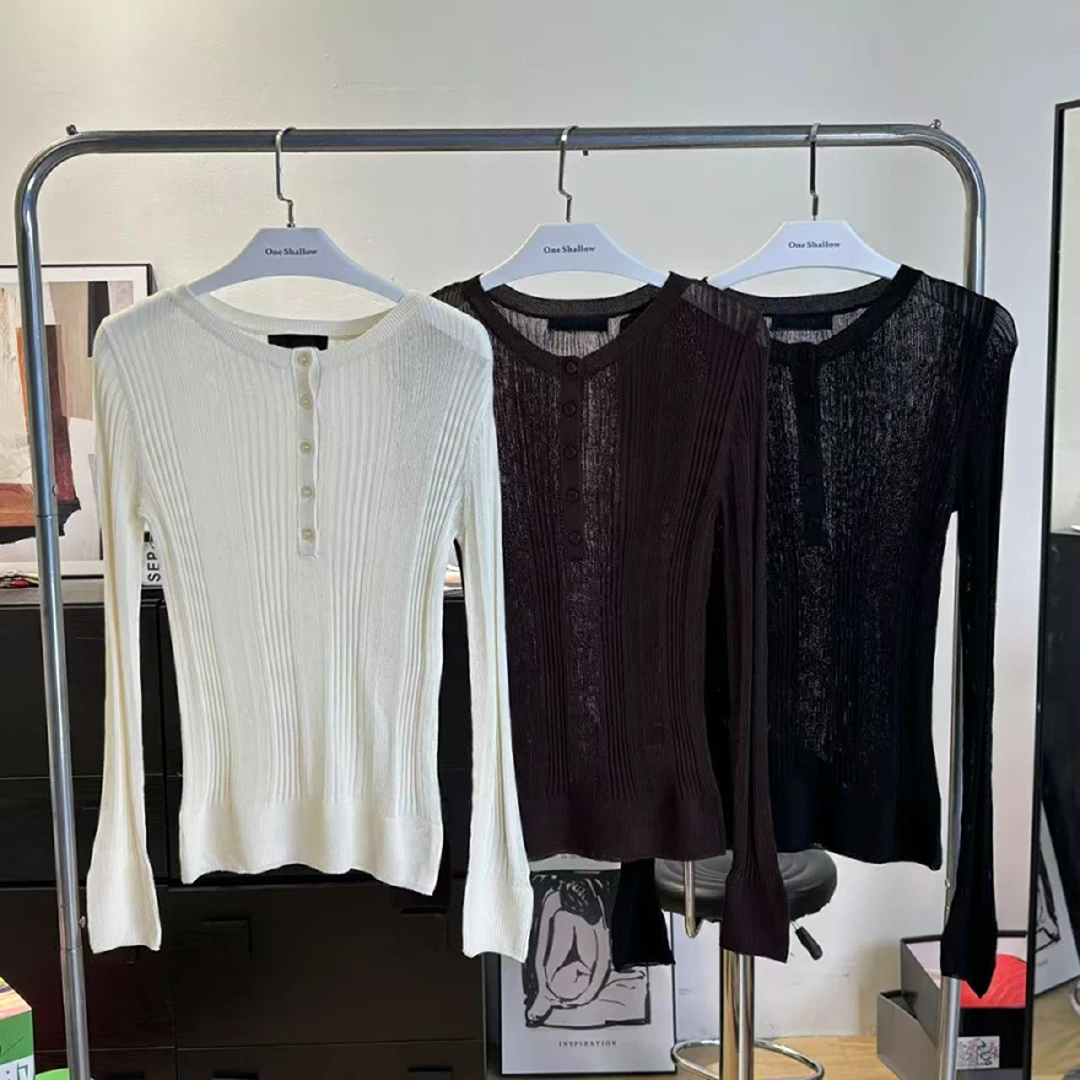 春季坑条修身长袖打底针织衫5225