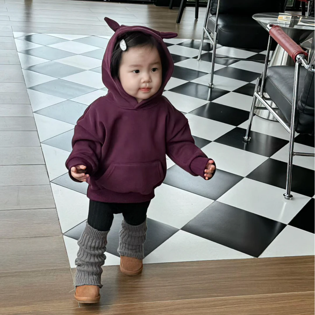 小思家女童2025秋季新款韩版百搭恶魔小角连帽卫衣外穿打底裤套装