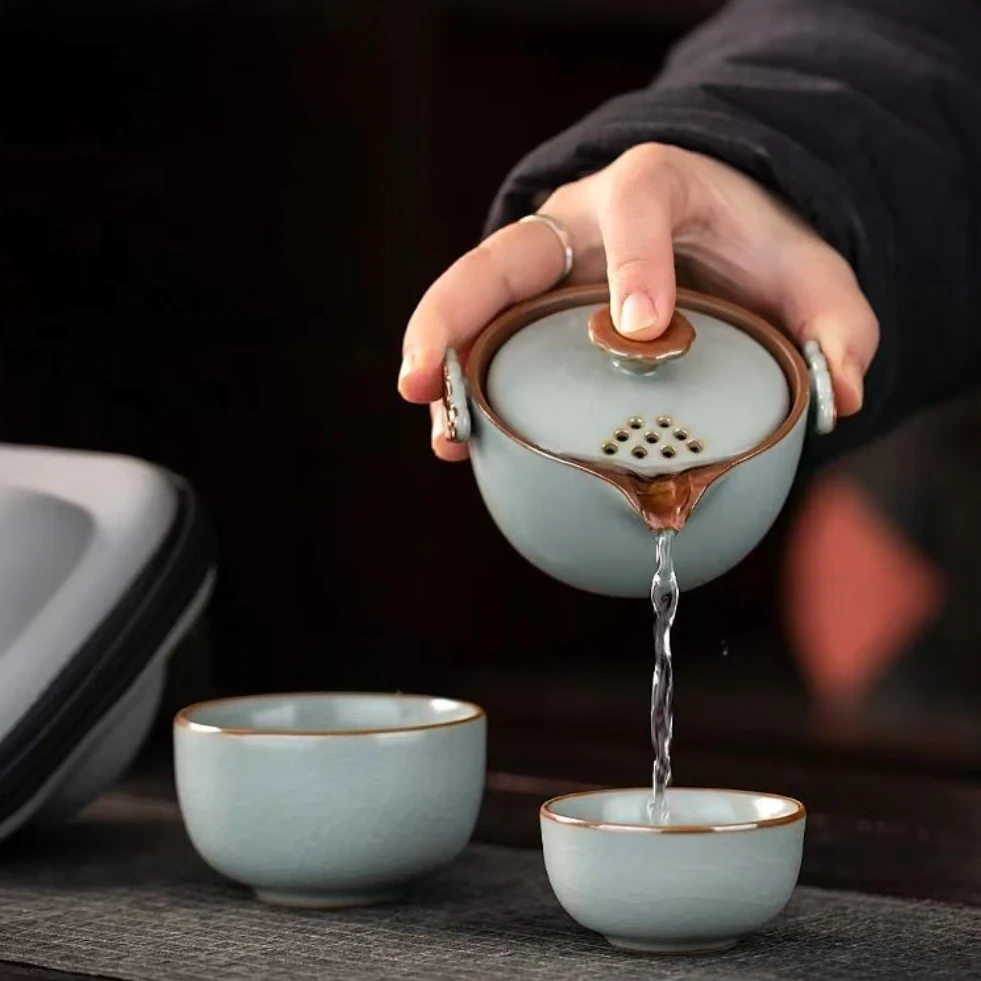 YS437-汝窑旅行茶具便携茶具车载露营户外旅游过滤简约陶瓷