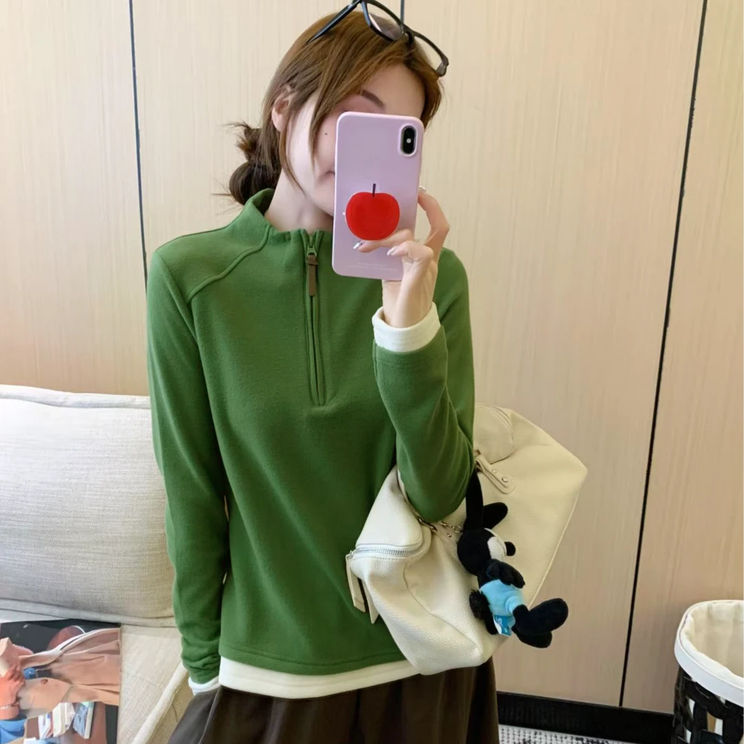 DIDORSSBO秋冬季女款远红外发热拼接撞色半拉链德绒长袖打底81903