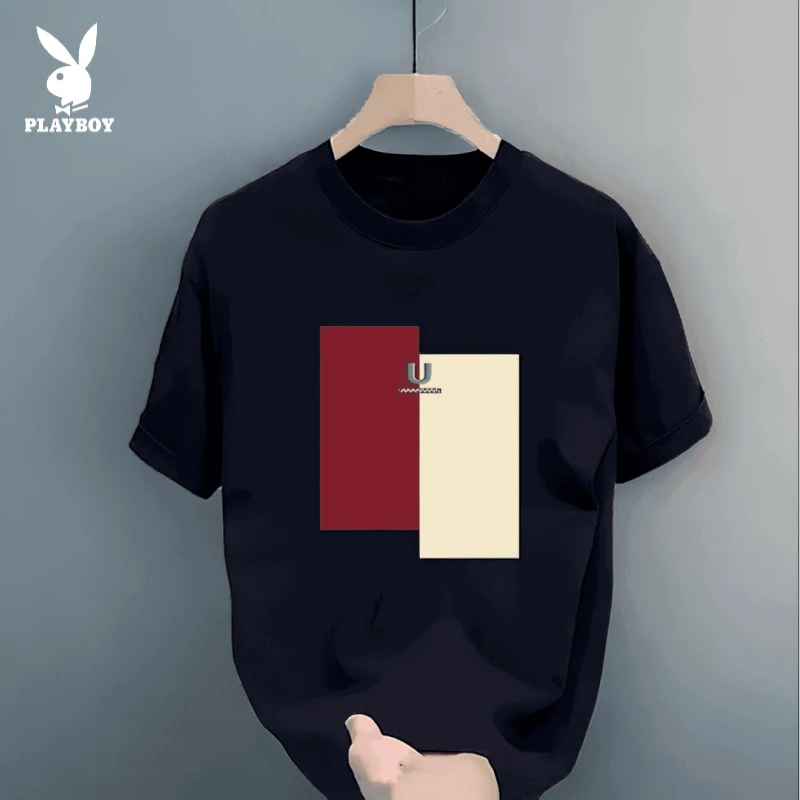 花花公子潮牌索罗娜T恤宽松圆领休闲百搭圆领美式轻奢男士t恤短袖