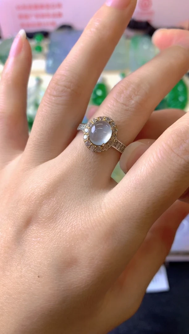 银S925镶嵌戒指翡翠皮*乐戒指