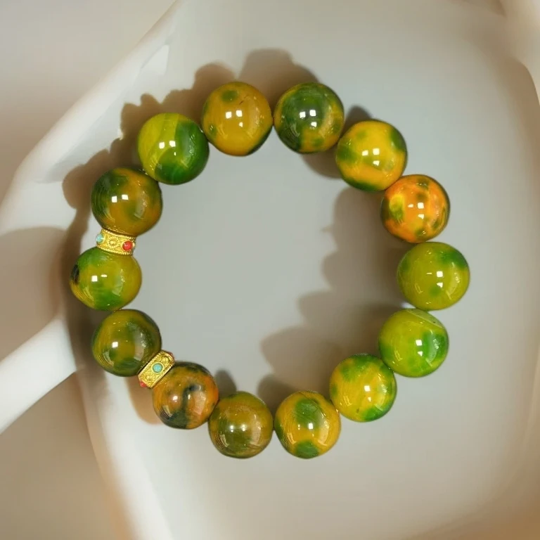 A006凤凰石玉手串14MM14颗天然牛黄药王石玛瑙单圈-多样性发一件
