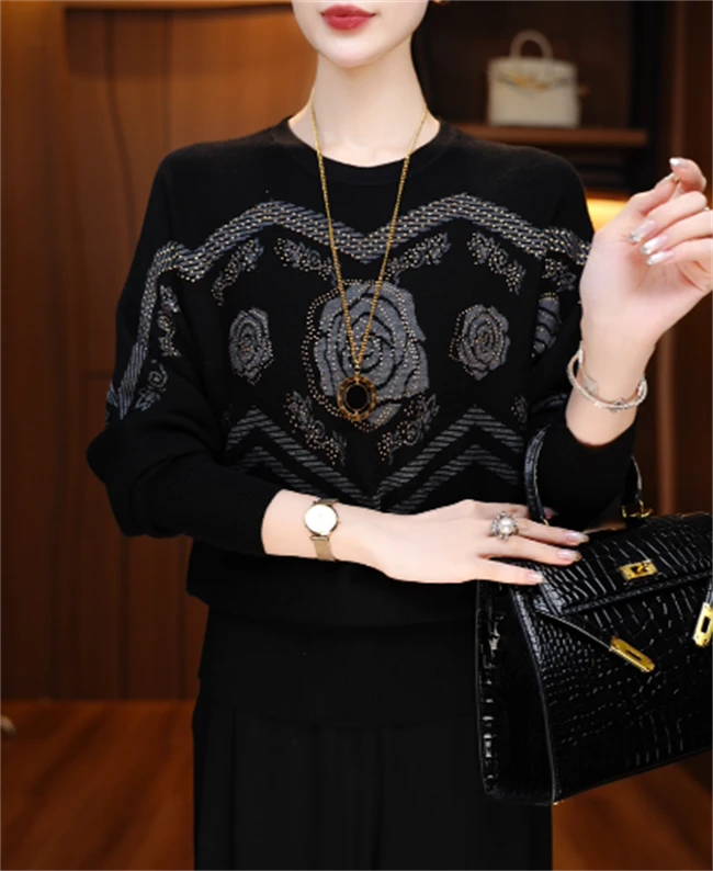 秋冬新款含棉羊毛抗起球显白显瘦针织毛衣弹力舒适保暖V25L705