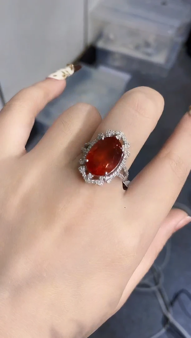 银S925镶嵌戒指石榴石（芬达石）楚楚国外珠宝专场48小时鉴赏期