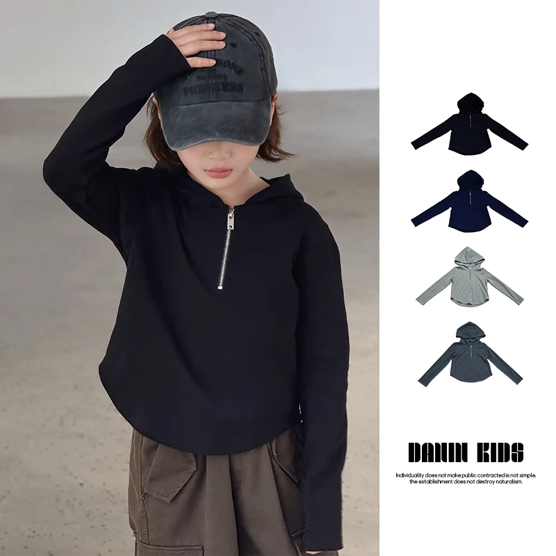 嗒囜【酷飒】云脉棉感亲肤实穿儿童秋季内搭单穿上衣长袖连帽卫衣