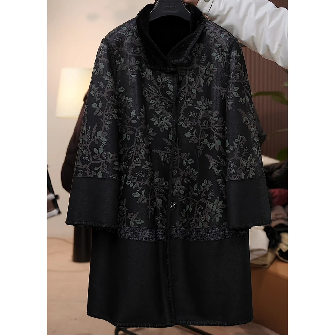 【茅茅专属】6663绿花羊毛皮大衣皮草