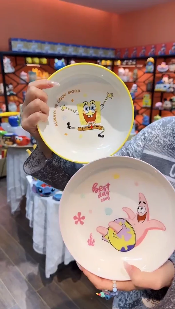 瓷片@@海绵宝宝派大星7.5寸陶瓷水果盘一对装