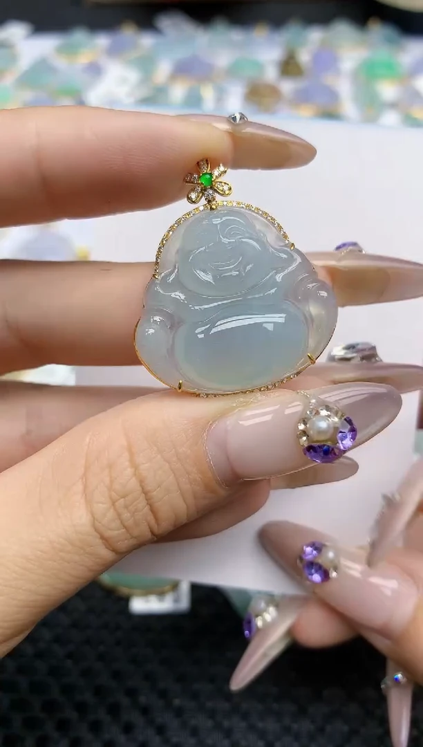 翡翠挂件18K金镶嵌103   天然翡翠A货