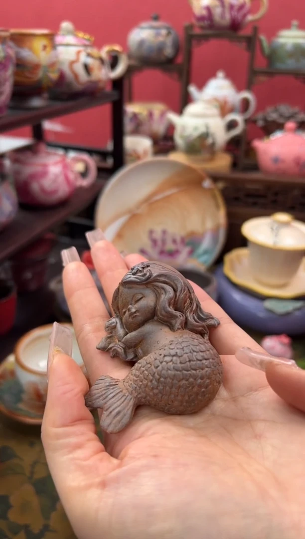 【闪购商品】素慕堂粗陶美人鱼茶宠摆件
