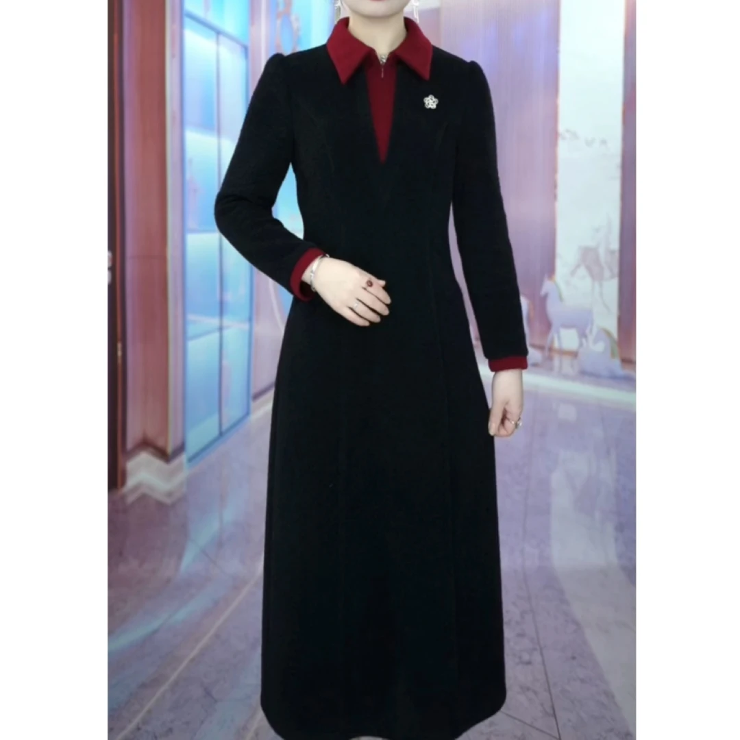 2025春季新款长袖时尚妈妈装时尚洋气显瘦连衣裙优雅气质