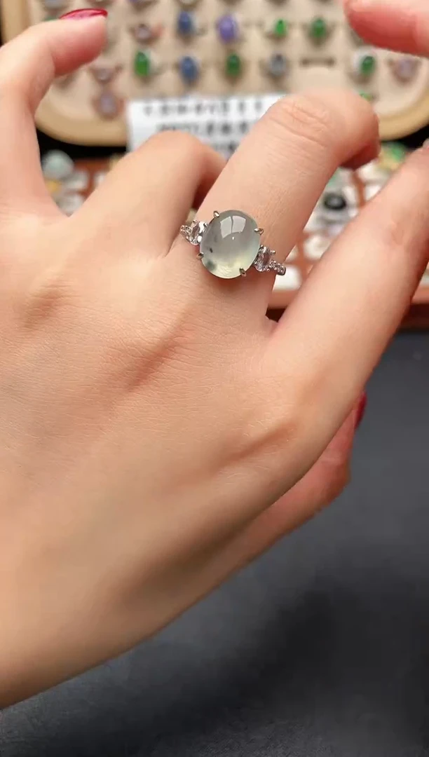 银S925镶嵌戒指翡翠一物一证一礼盒