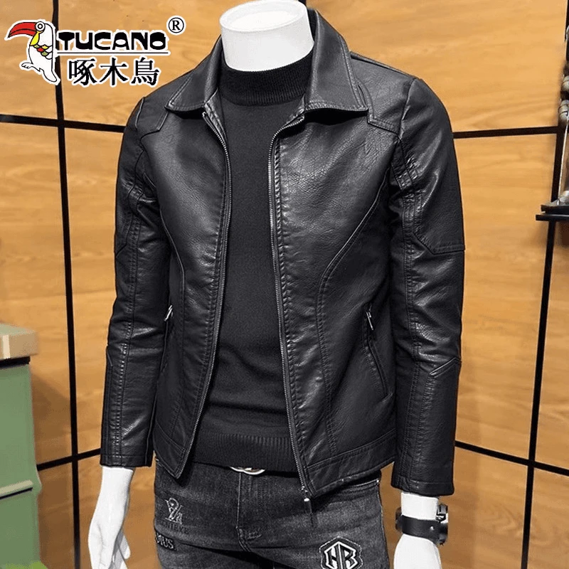 啄木鸟TUCANO/啄木鳥皮衣外套男2024春秋季新款潮流痞帅机车加绒