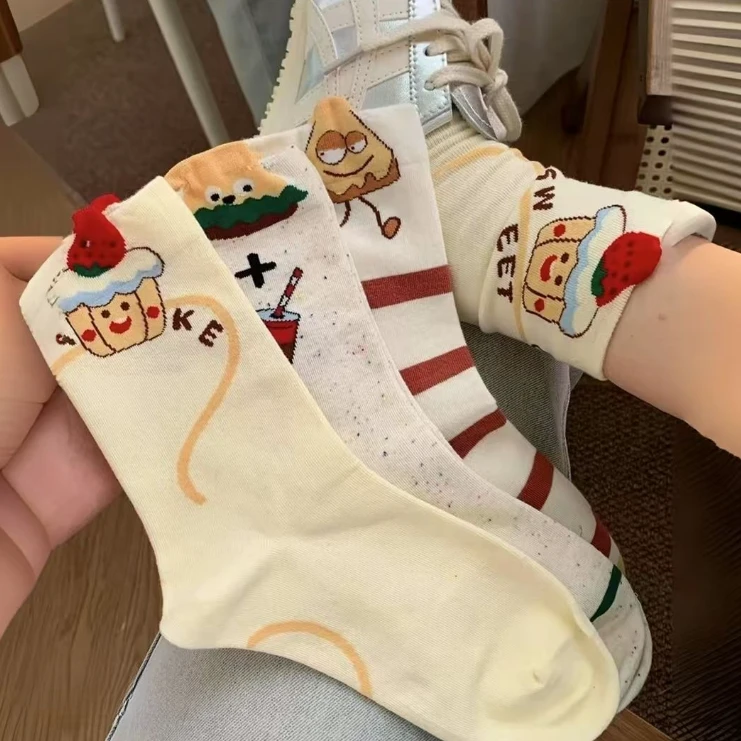 搞怪可爱袜子女中筒袜春秋款日系卡通个性网红款薯条长袜夏天