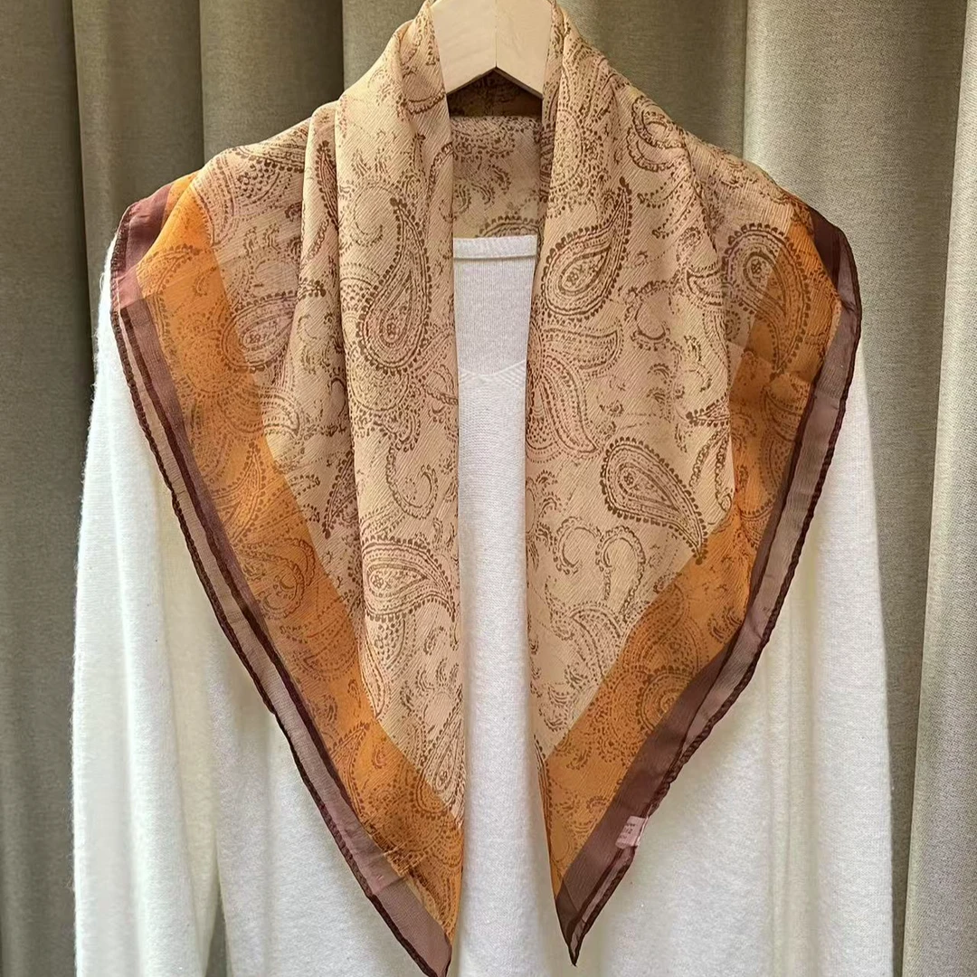 （黄色腰果花）西丽纱围巾65*65左右小方巾