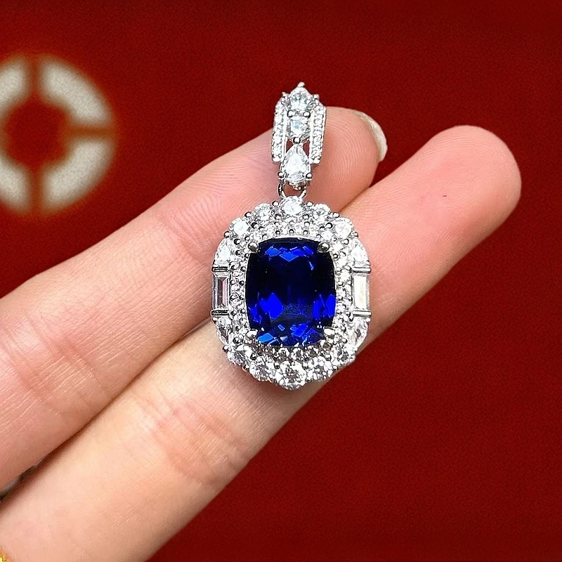 阿鲁沙-典藏高奢培育蓝宝石-精工925镀金吊坠配链412