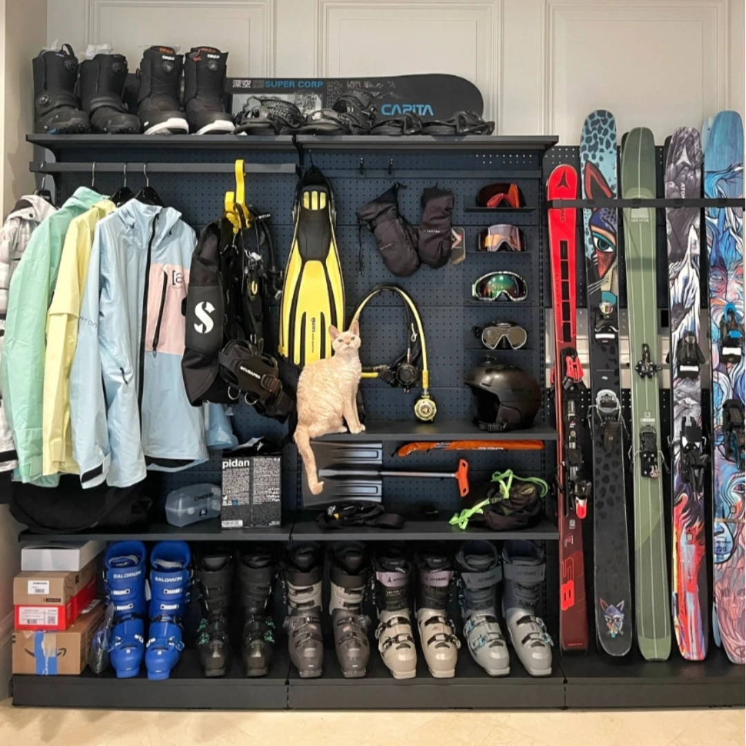 洞洞板免打孔落地露营徒步户外装备钓鱼滑雪板收纳墙置物架diy