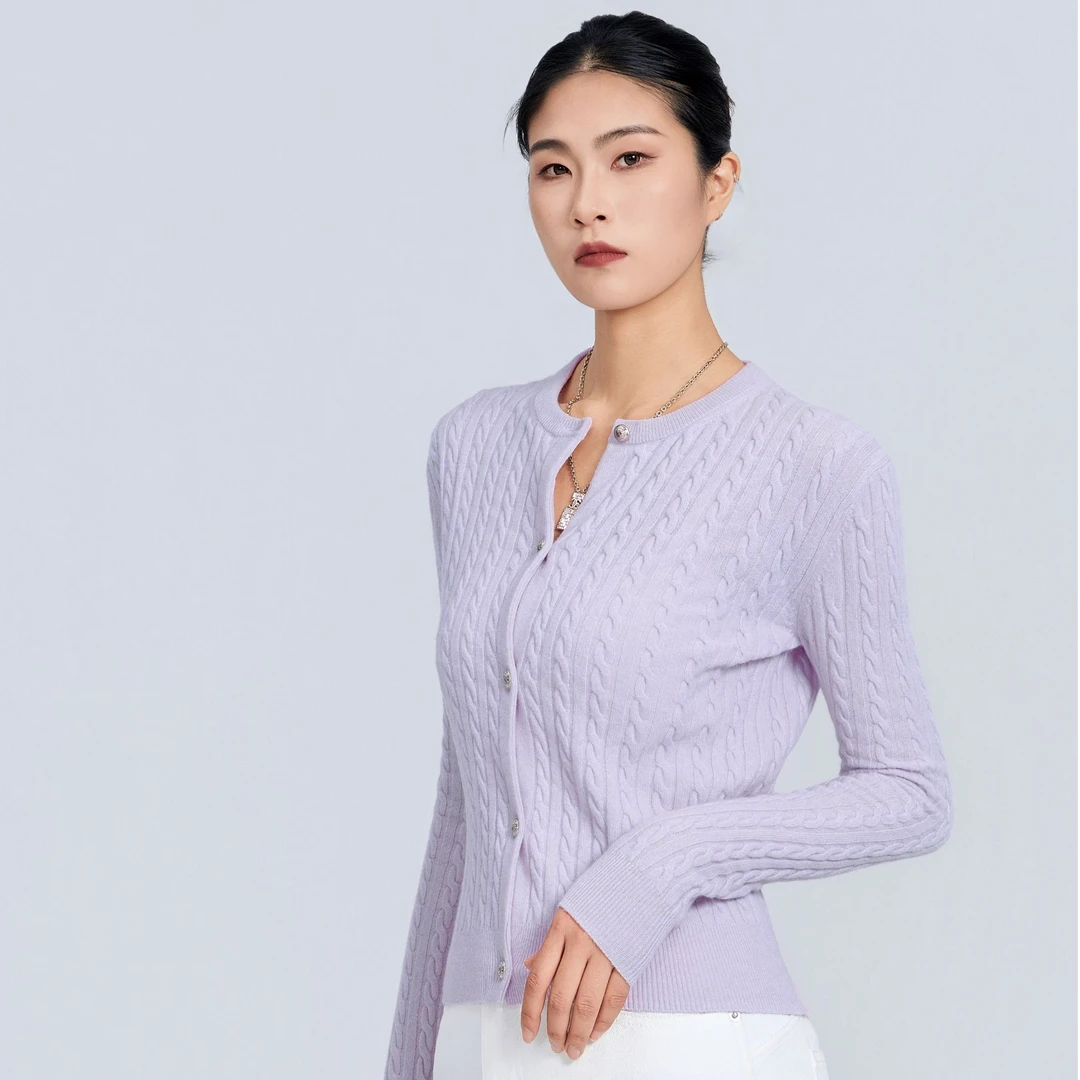 ZHENXI【爱尔兰毛衣】高个子加长圆领短款毛衣开衫25QDYY0618