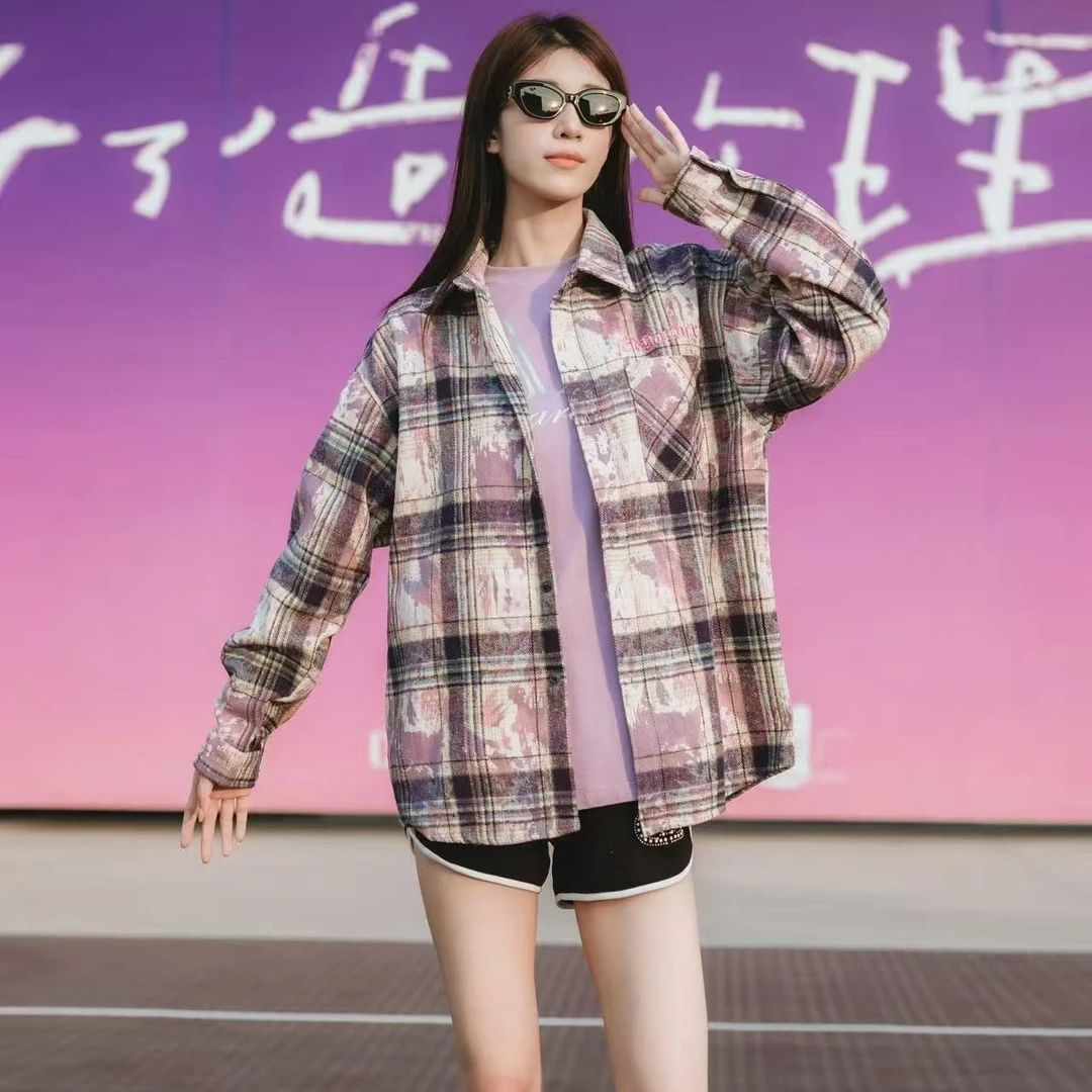 EDHARDY X春潮流宽松百搭毛巾绣条格edx潮牌衬衫外套X1C2V0123168