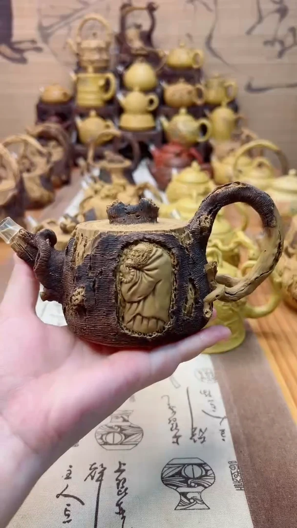 茶壶紫砂得**恒仿木松桩达摩壶