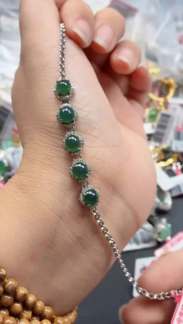 银S925镶嵌戒指翡翠天然A货缅甸翡翠