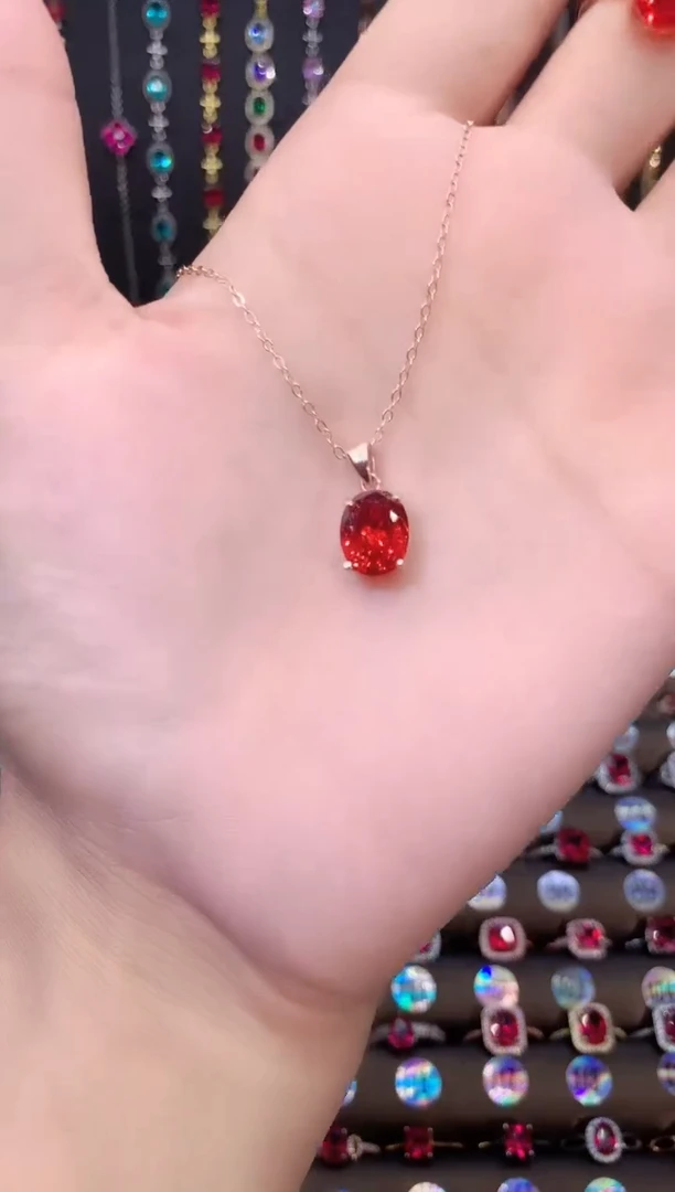 银S925镶嵌吊坠(赠链)红宝石810玫瑰金