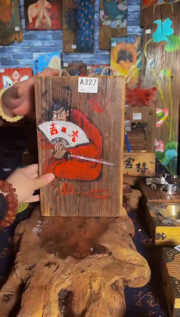 风化老门板丙烯画挂画